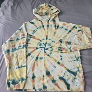 AEROPOSTALE Tie Dye Oversized Hoodie XL Yellow Blue Swirl Pullover Y2K